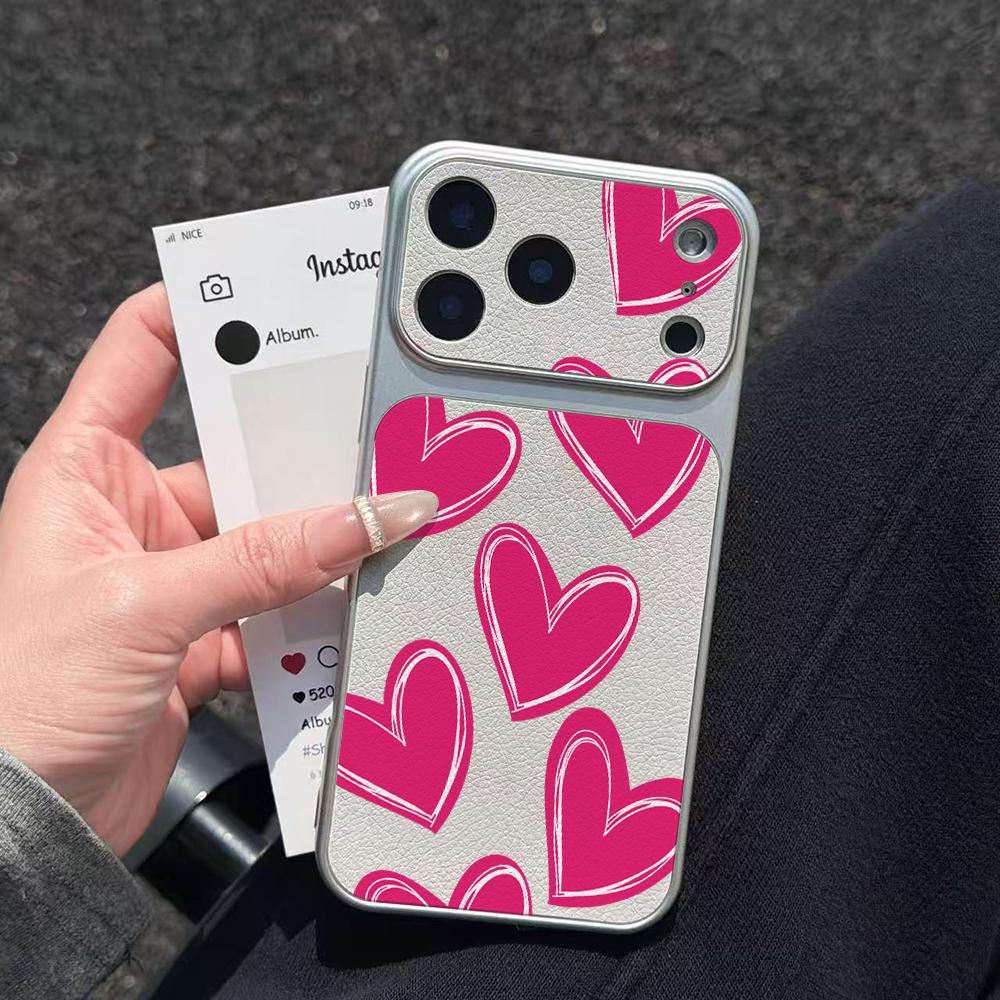 INS Line Love Heart Electroplated Glossy Phone Case for iPhone 17 16 Air 11 12 13 14 15 Pro Max 7 8 Plus XS XR Protective Cover