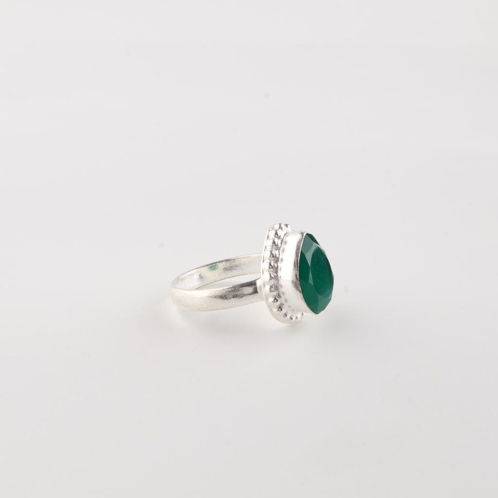 Green Onyx Gemstone 925 Sterling Silver Jewelry Handmade Pear Design Ring For Wife RR-77-17