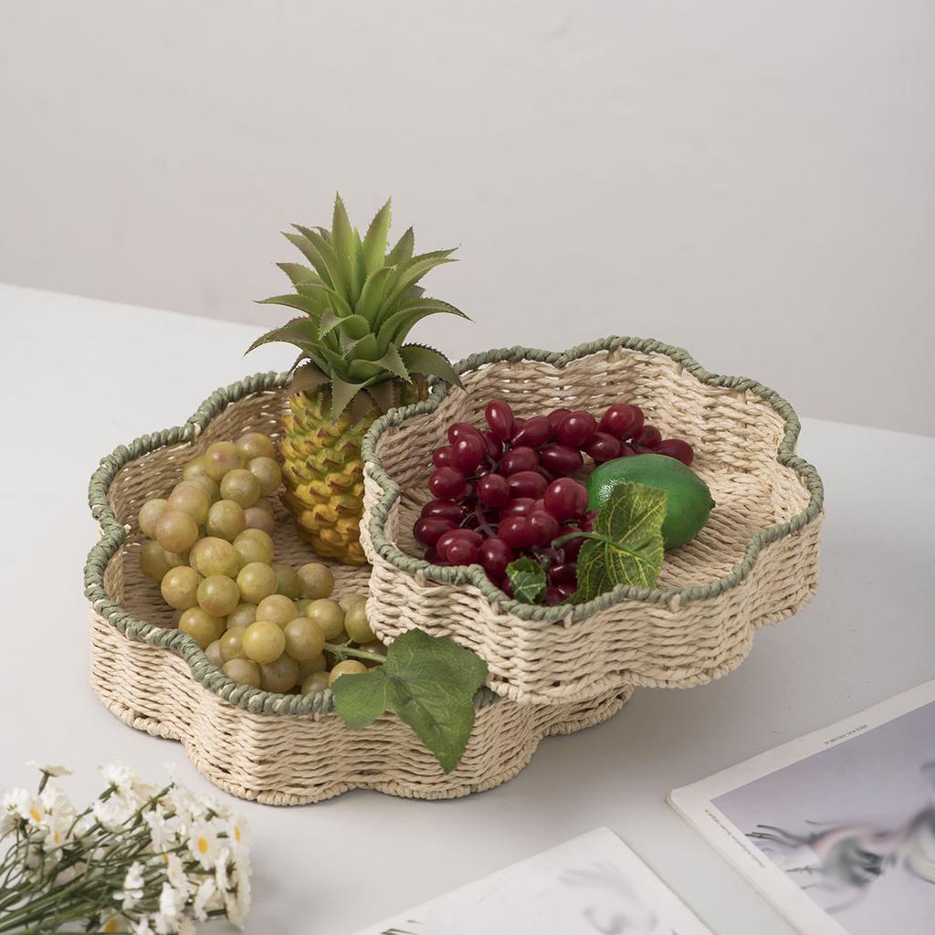 Handgeflochtener Papierseil-Aufbewahrungskorb, Imitation Rattan Haushalts-Aufbewahrungskorb, Obst- und Gemüsekorb, Wohnzimmer Snack-Tablett