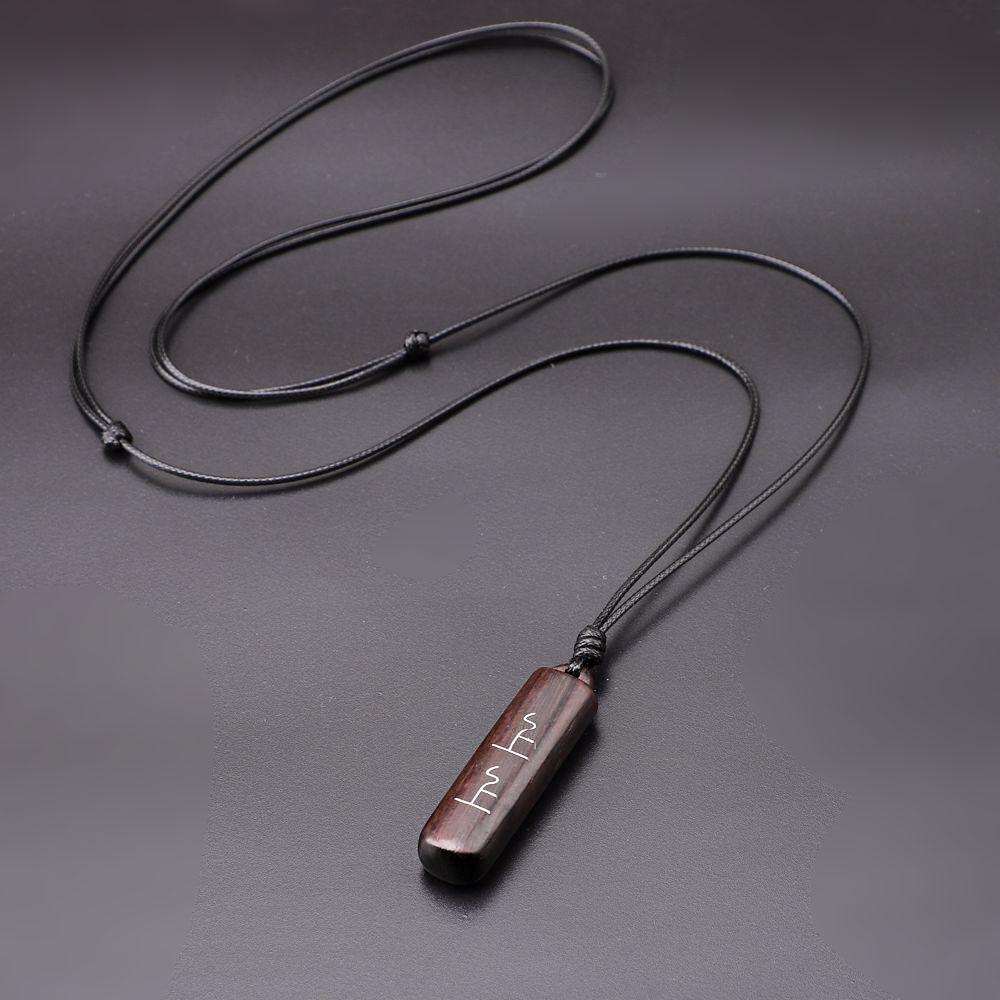Sandalwood & Silver Thread Unisex Pendant Necklace - Retro, Artistic Chain for Versatile, Ancient Style