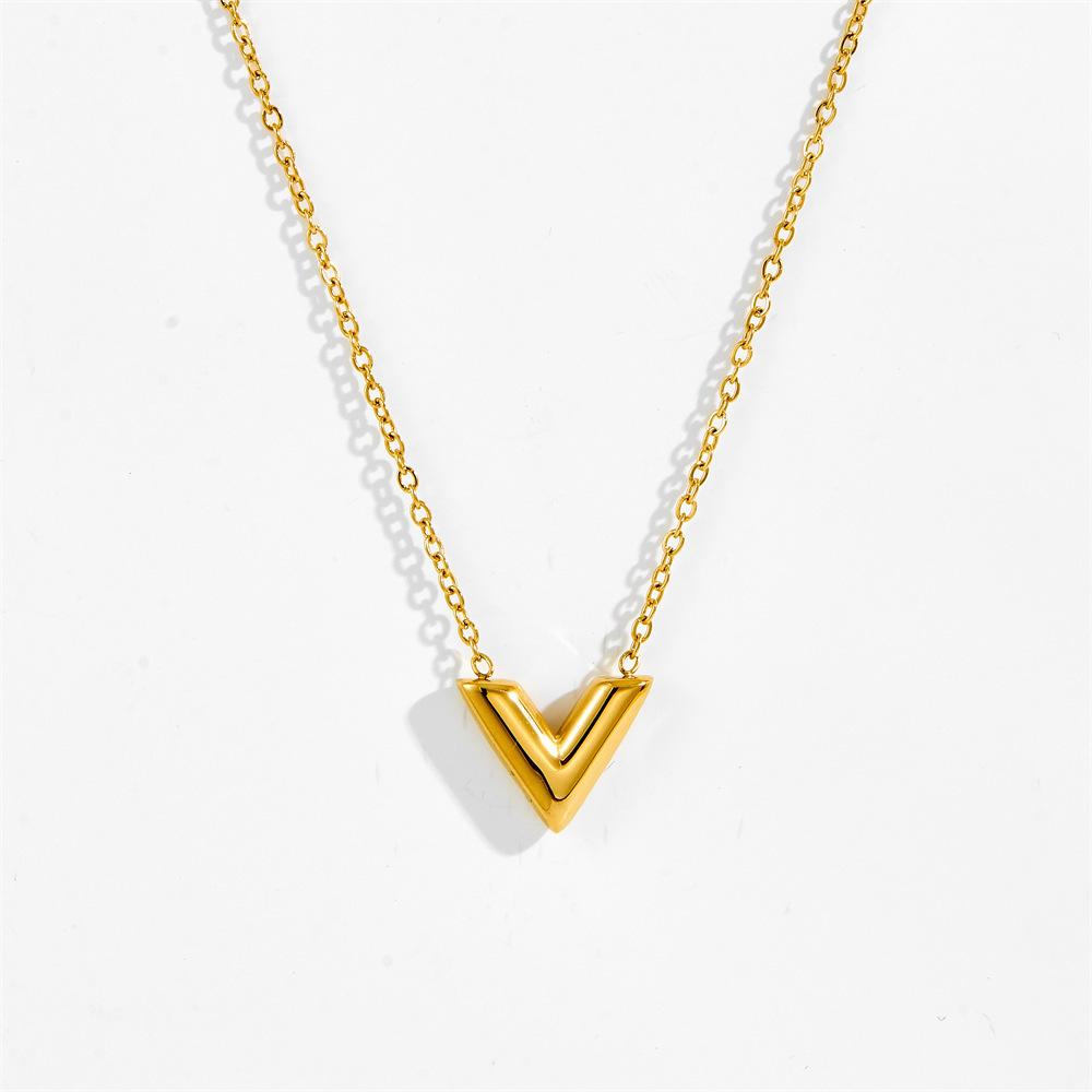 2025 New Simple Gold Niche Light Luxury V Letter Necklace for Women Summer Collarbone Chain Earrings Bracelet Necklace gold C094