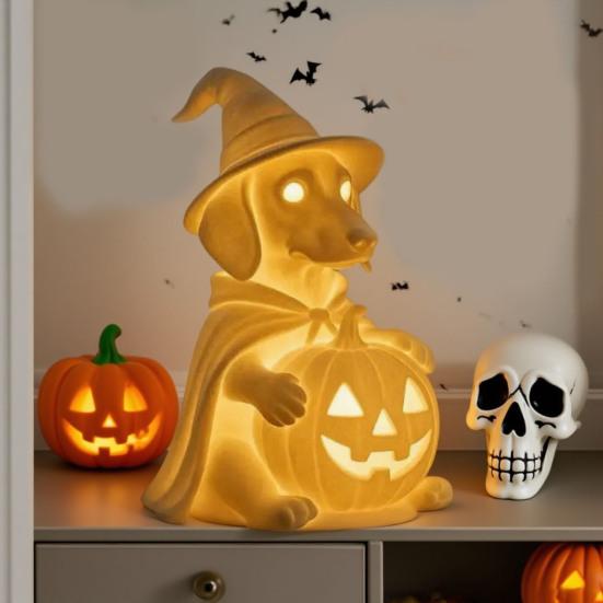 Jezevčík Duch Lampa Halloween Svítící Duch Pes Lampa Roztomilý Pes Dýně Socha Noční Světlo pro Domov Ložnice Police Stůl Středobod