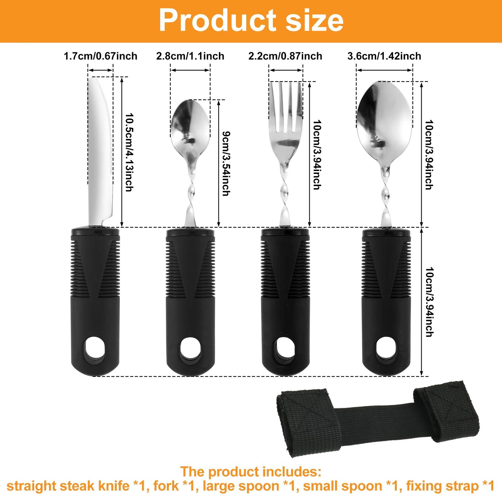 

Адаптивний набір посуду з нержавіючої сталі, гнучкий набір столових приладів для тремору рук, літніх людей, артриту, хвороби Паркінсона - посуд з потовщеними ручками