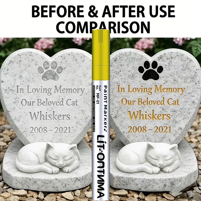Tombstone Marker Pen Inscription Restoration Pen Oil Based Quick Dry Weatherproof Touch Up Paint Pen For Granite & Marble
