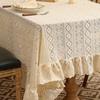 Stary obrus z koronkowymi falbankami Rustykalny haftowany na urodziny, wesele, bufet Tkanina Obrus Zmywalny Francuska Dekoracja Imprezowa Jadalnia
