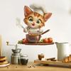 Cute Chef Cat Wall Sticker Cartoon Kitchen Theme Vinyl Decal Removable Self-Adhesive Art for Home Cafe Kids Room