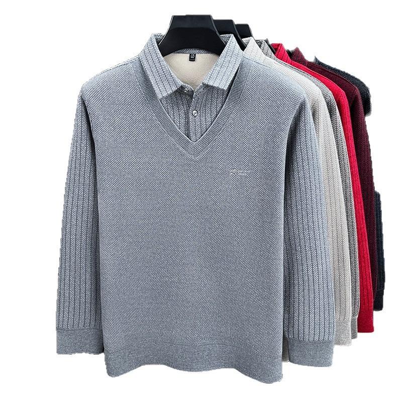 Men's Long Sleeve Polo Shirts Tees & Tops with Fleece Warm Winter Bottom Wear Casual Business T-shirts Hot Sale Autumn Clothing