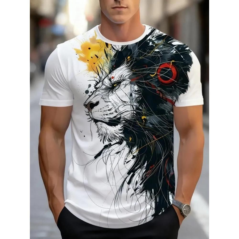 

Summer Fashionable Comfortable Breathable Casual Animal 3D Printed Color T-shirt Pattern Loose Comfortable Large Size Fashion O-neck Men s T-shirt S
