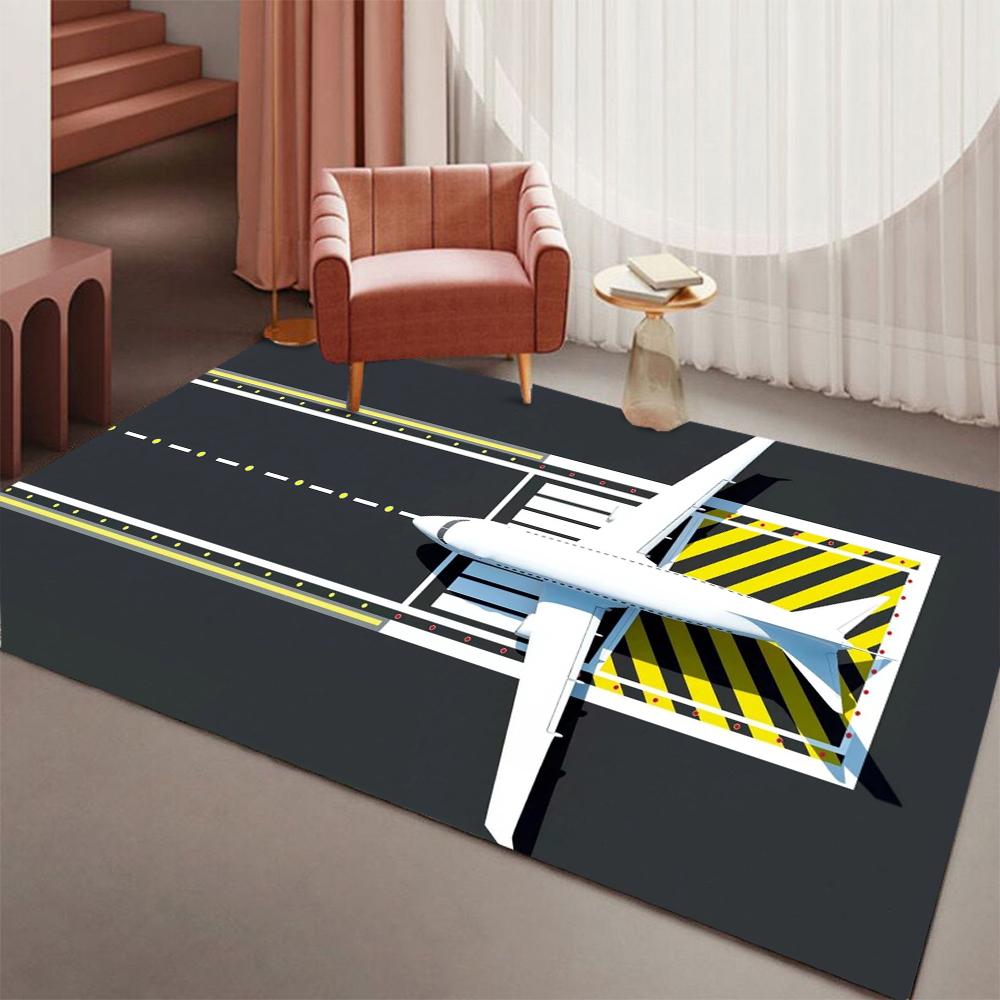 Airplane Runway Pattern Carpet 3D Aircraft Rug for Living Room Kids Room Home Decor Non-slip Lounge Sofa Floor Mat
