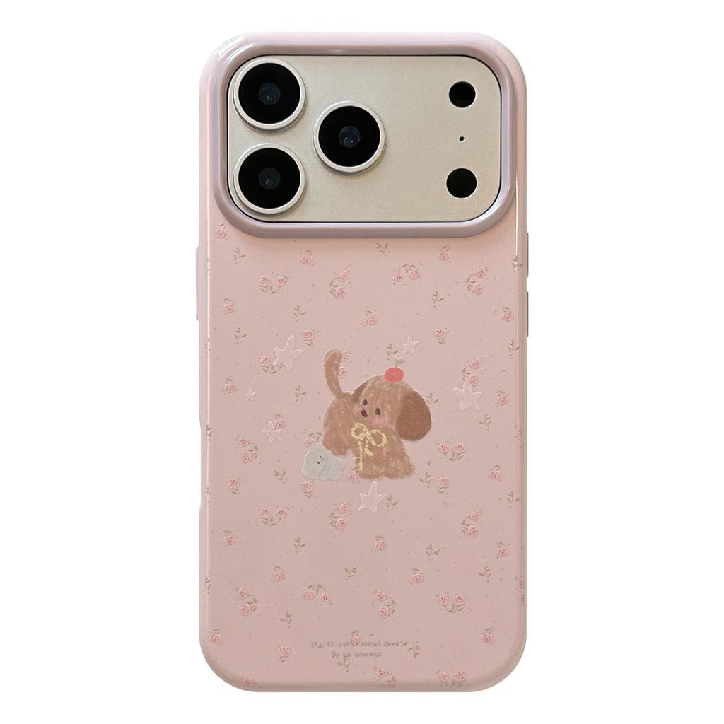 Floral puppy phone case suitable for Apple 17 Pro Max, iPhone 16, summer fresh, 15 shockproof, 14 soft, 13 Korean style