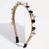 Luxury Woven Gold Thread Colorful Crystal Pearl Thin Headband Baroque Water Drop Gem Hair Hoop Wedding Banquet Hair Jewelry