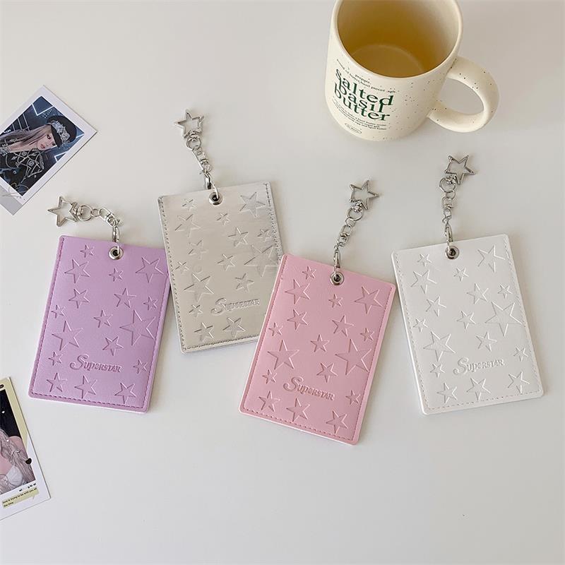Cute Pu Leather Star Card Holder Photocard Holder Idol Photo Display Storage Protective Cover Keyring Pendant Bag Charms Gifts