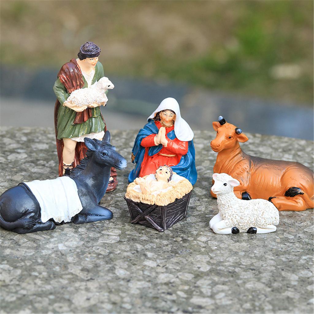 10cm Nativity Scene Holy Family Figurines Statue Set for Christmas Indoor Tabletop Decoration and Religious Gift Giving