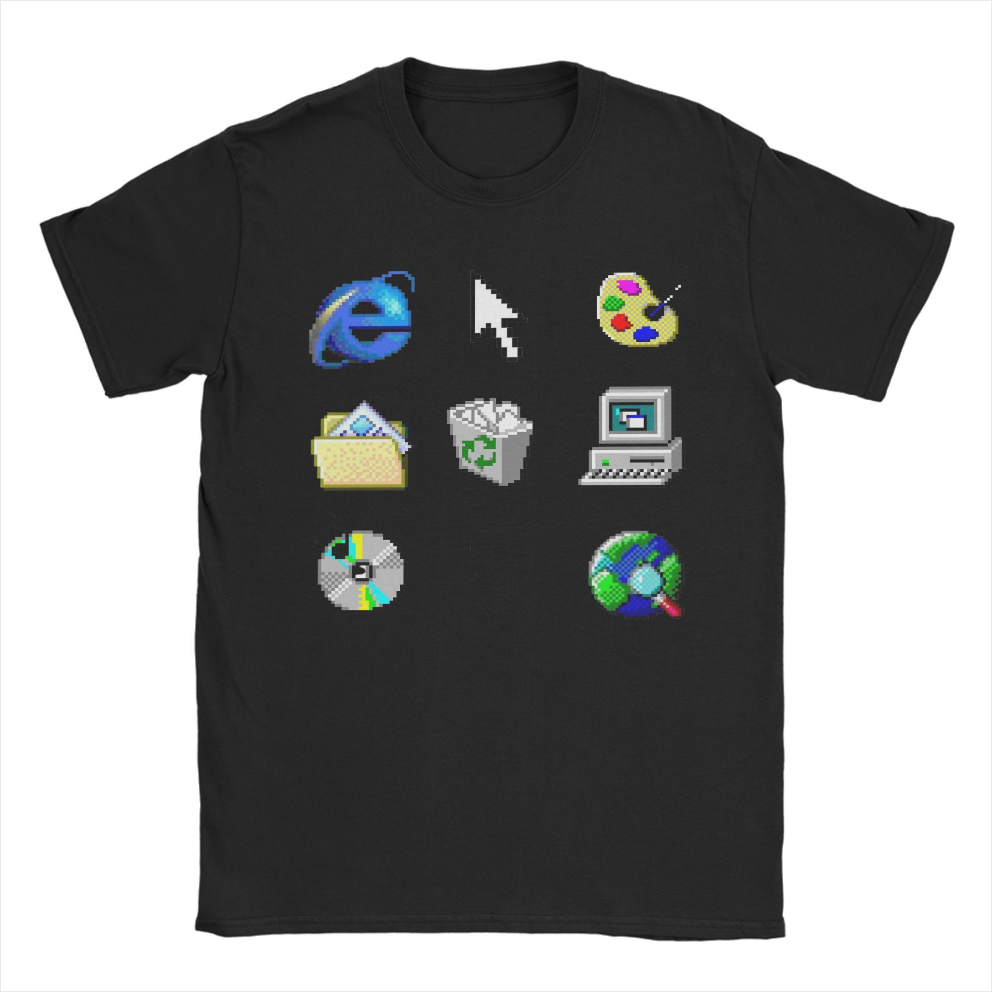 

Men Women Summer Funny TShirt Old Windows 95 Icons Funny Cotton Tees Short Sleeve T Shirt Crewneck Tops Gift Idea XL