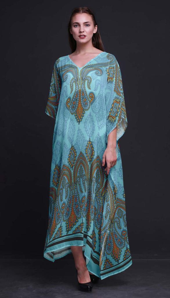 Phagun Floral & Paisley Long Caftan Maxi Dress Beach Swimwear Cover up Womens