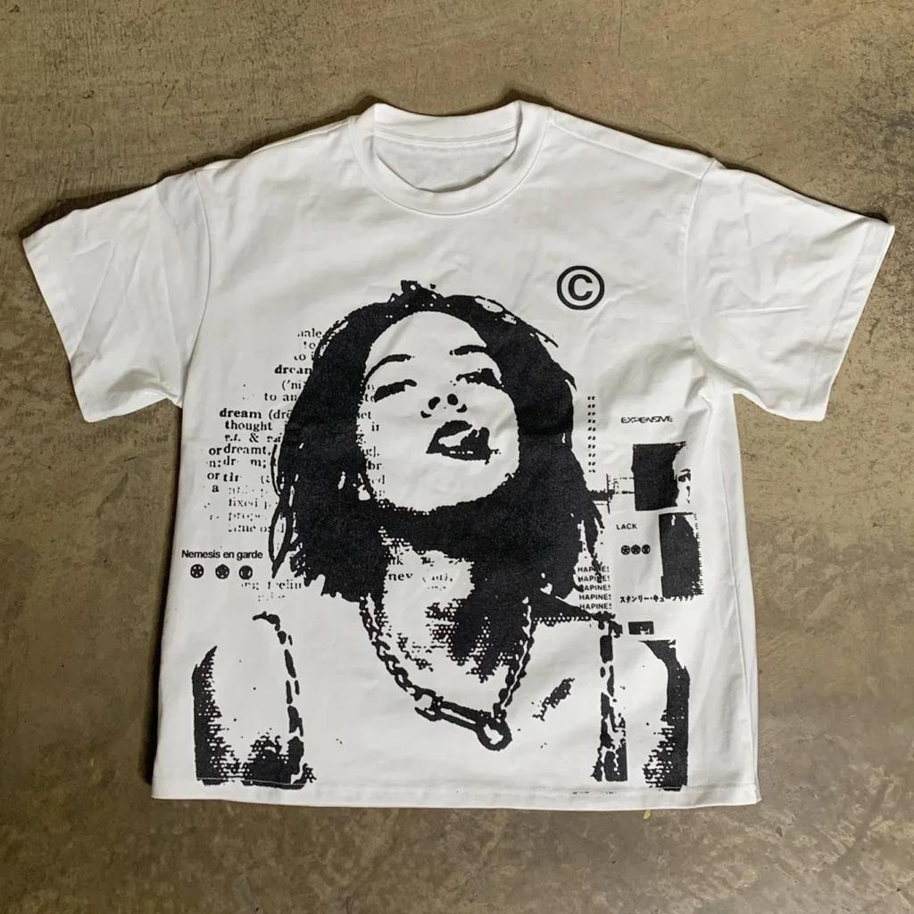 T-shirt Vintage Casual Anni 2000 Stampa Ragazza Y2k da Donna Manica Corta Girocollo Streetwear Harajuku Gothic Tee Crop Top Uomo Bambino Abbigliamento