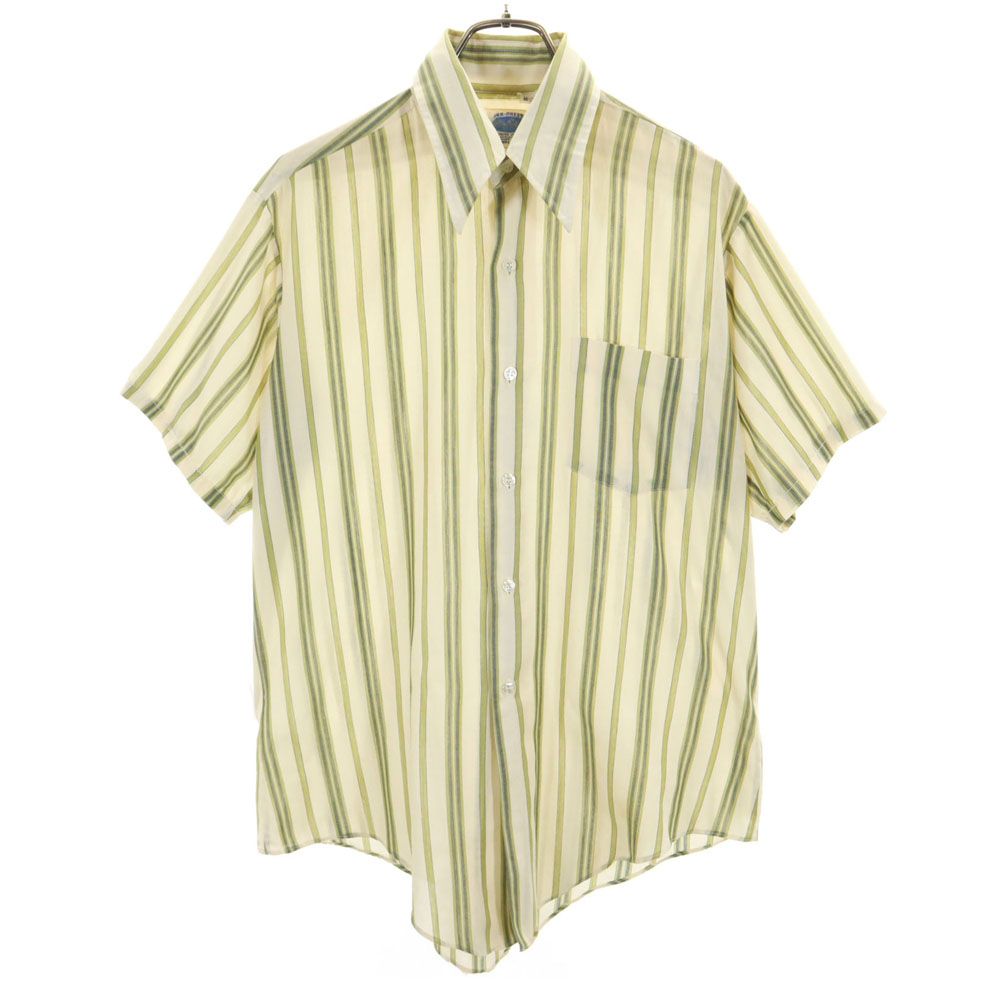 Vintage 70s Striped Pattern Short Sleeve Shirt 16 Green X Beige Men's Used