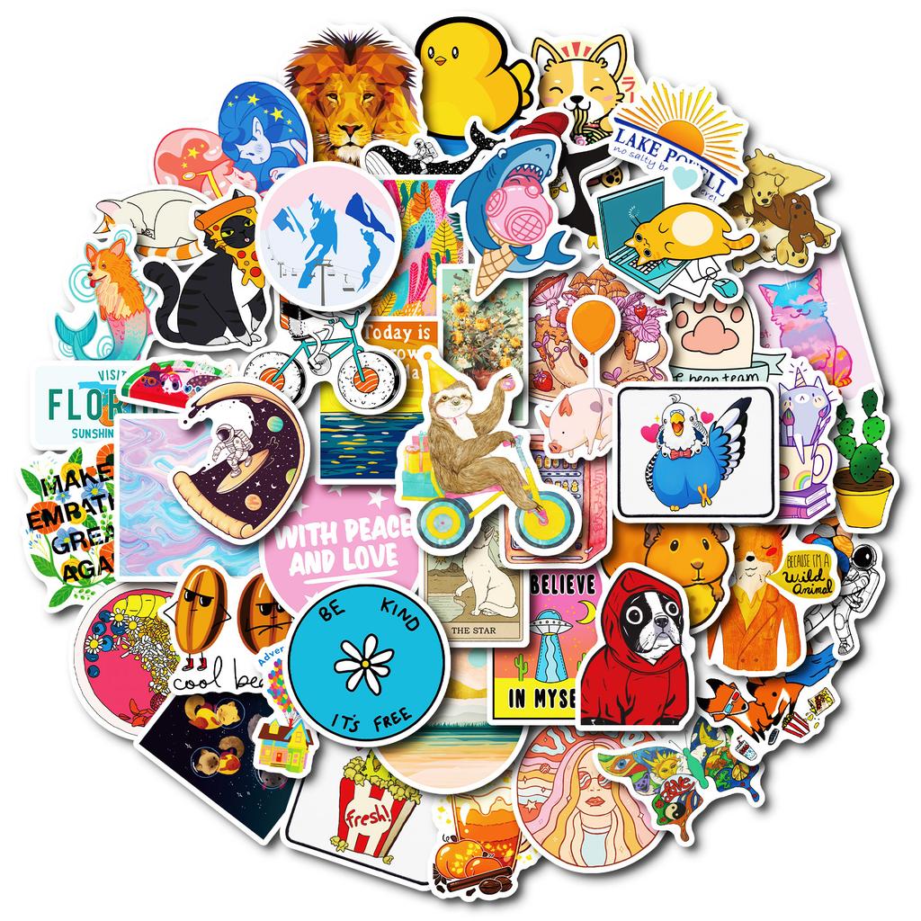 50 Color Small Fresh Style Decorative Stickers Landscape Animal Text Not Repeated Waterproof Decorative Stickers Cross