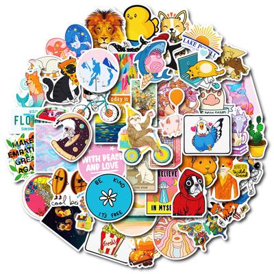 50 Color Small Fresh Style Decorative Stickers Landscape Animal Text Not Repeated Waterproof Decorative Stickers Cross