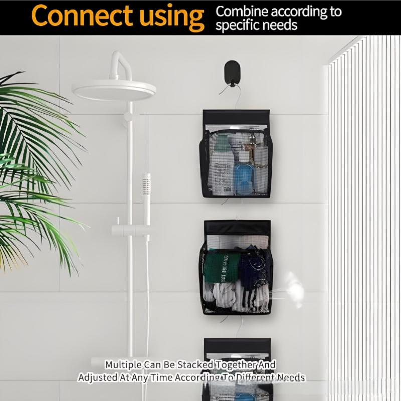 1Pc 2025 New Bathroom Toiletry Bag Small Hanging Basket Shower Mesh Storage Bag with Hook Shower Tote Bag Organizer 7.67*3.7*9in