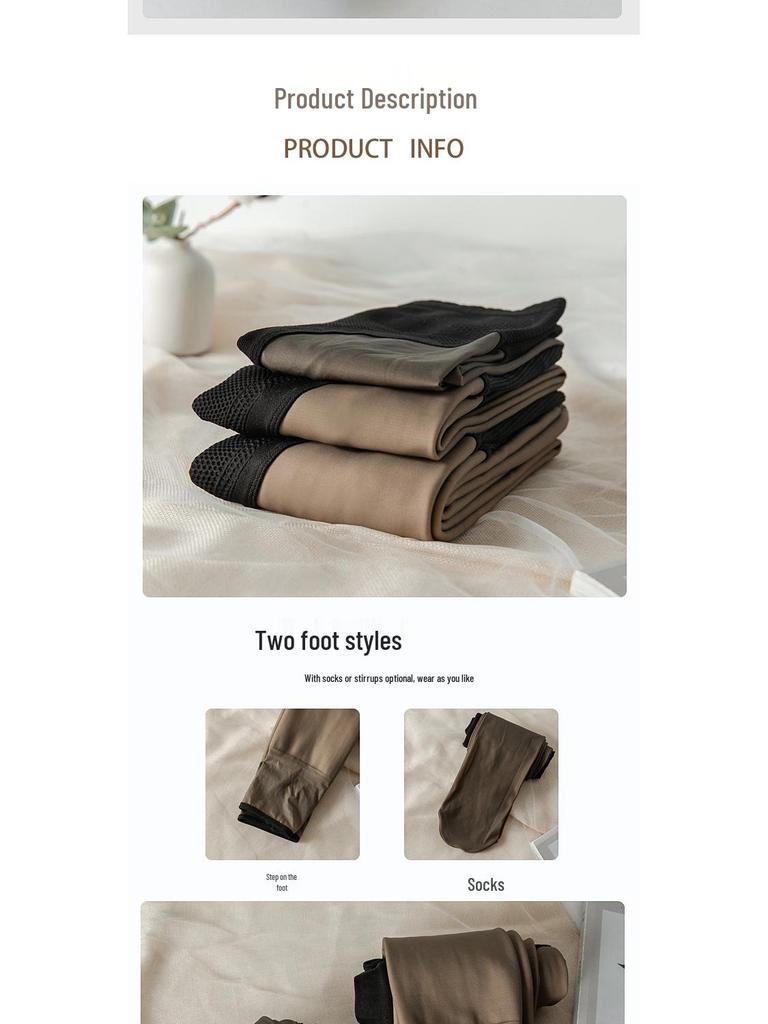 Black Silk Nude-Look Fleece-Lined Sheer Pantyhose Plus Size Leggings with Tummy Control & Hip Lift