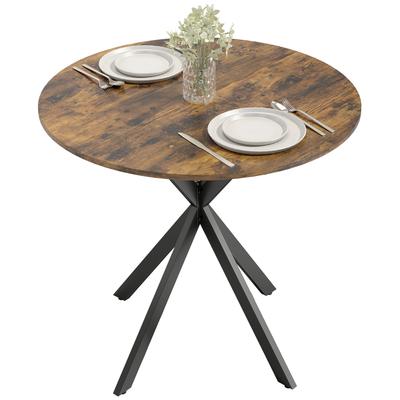 Runder Kitchen Table 80 Cm Compact Tabletop Particle Board Metal Rustic Brown
