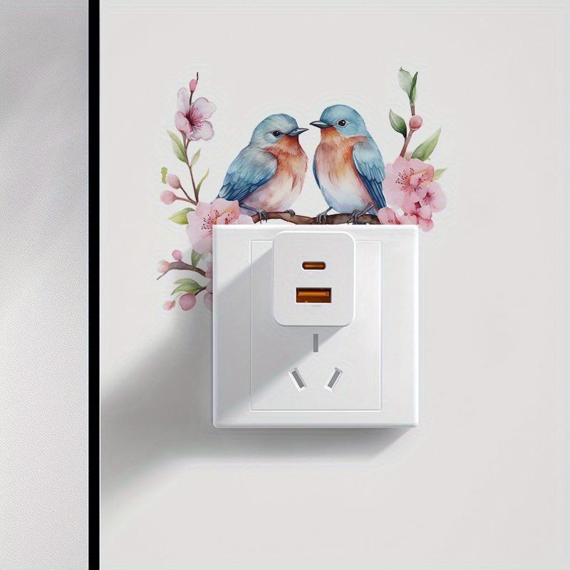 Romantic Spring Aesthetic Branch Bird Pattern Light Switch Sticker for Bathroom Bedroom Living Room, Removable Adhesive Wall Decal, Home Decor