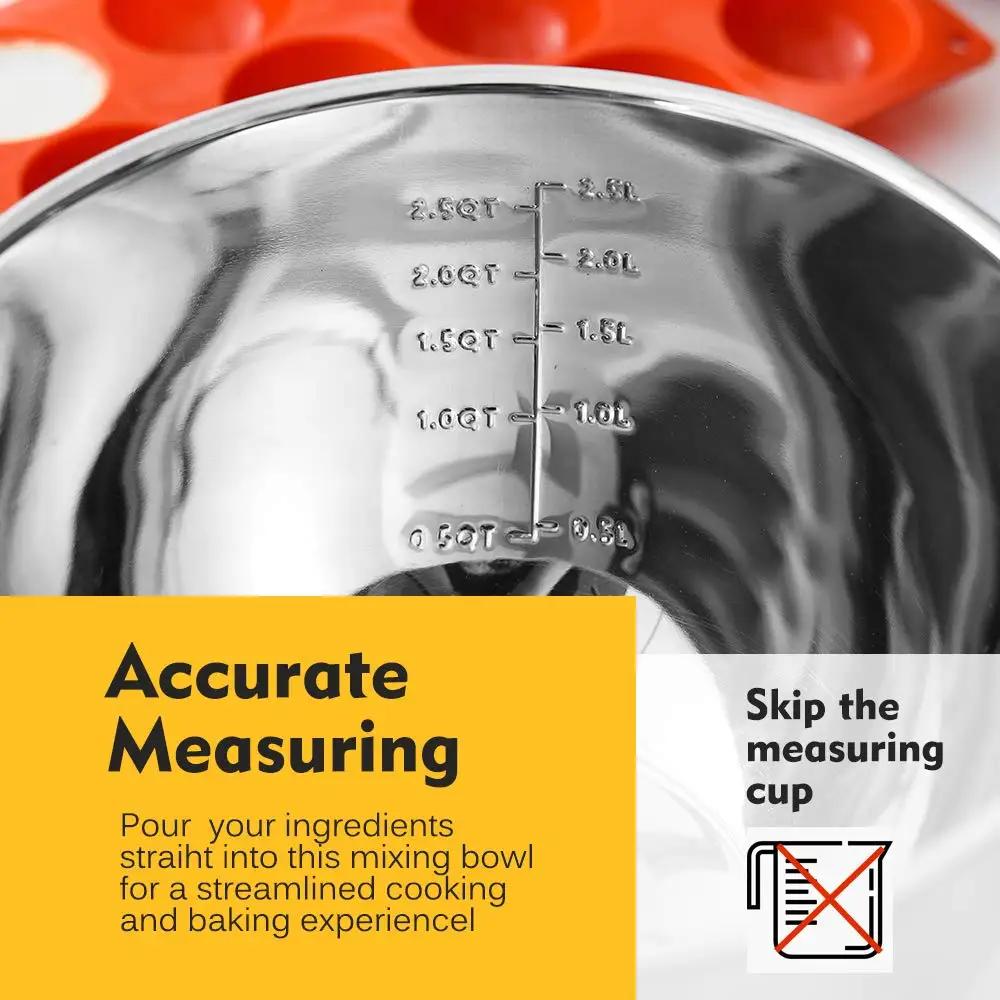 High Quality 304 Stainless Steel Salad Bowl Silicone Handle With Non-Slip Bottom Kitchen Mixing Bowls with Cover Food Container