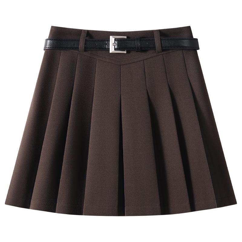 Women's Khaki High-Waisted A-Line Pleated Midi Skirt - 2024 Autumn/Winter Collection