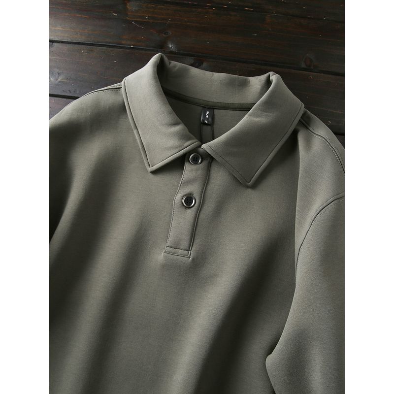 Large Sizes Availiable 360G Heavy Weight Air Cotton! Export Single Men Spring & Fall Loose Casual Polo Collar Sweater Long Sleeve Polo