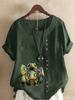 Women's Fashion Dinosaur Print Round Neck Short Sleeve T-shirt Casual Cotton Linen Graphic Shirt Leisure Loose Summer Blouse Tops