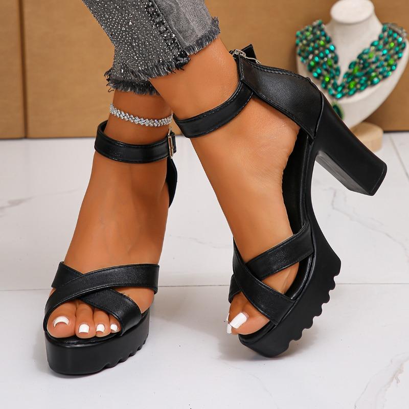 Fashion Block Heel Sandals Women's Summer New Outward Wear Round Toe Open Toe Bag Heel Platform Not Tired Foot High Heels