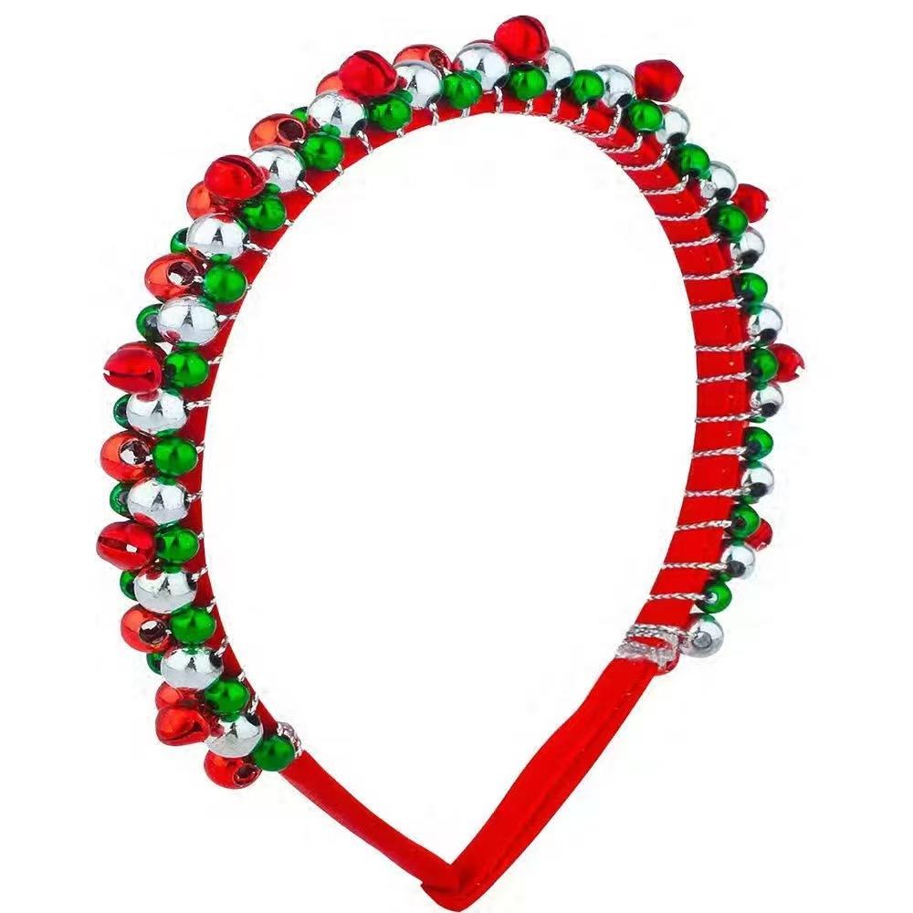 Festive Christmas Headband with Red & Green Beads, Golden Accents & Bell Charms - Hand-Wrapped Polyester Party Accessor