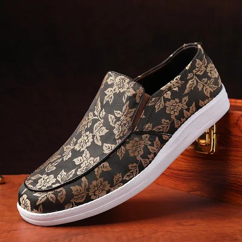 Fashion Men's Loafers Casual Single Shoe Breathable Thick Sole Comfort Anti Slip Wear-resistant Flower Platform Casual Shoes Sandalias