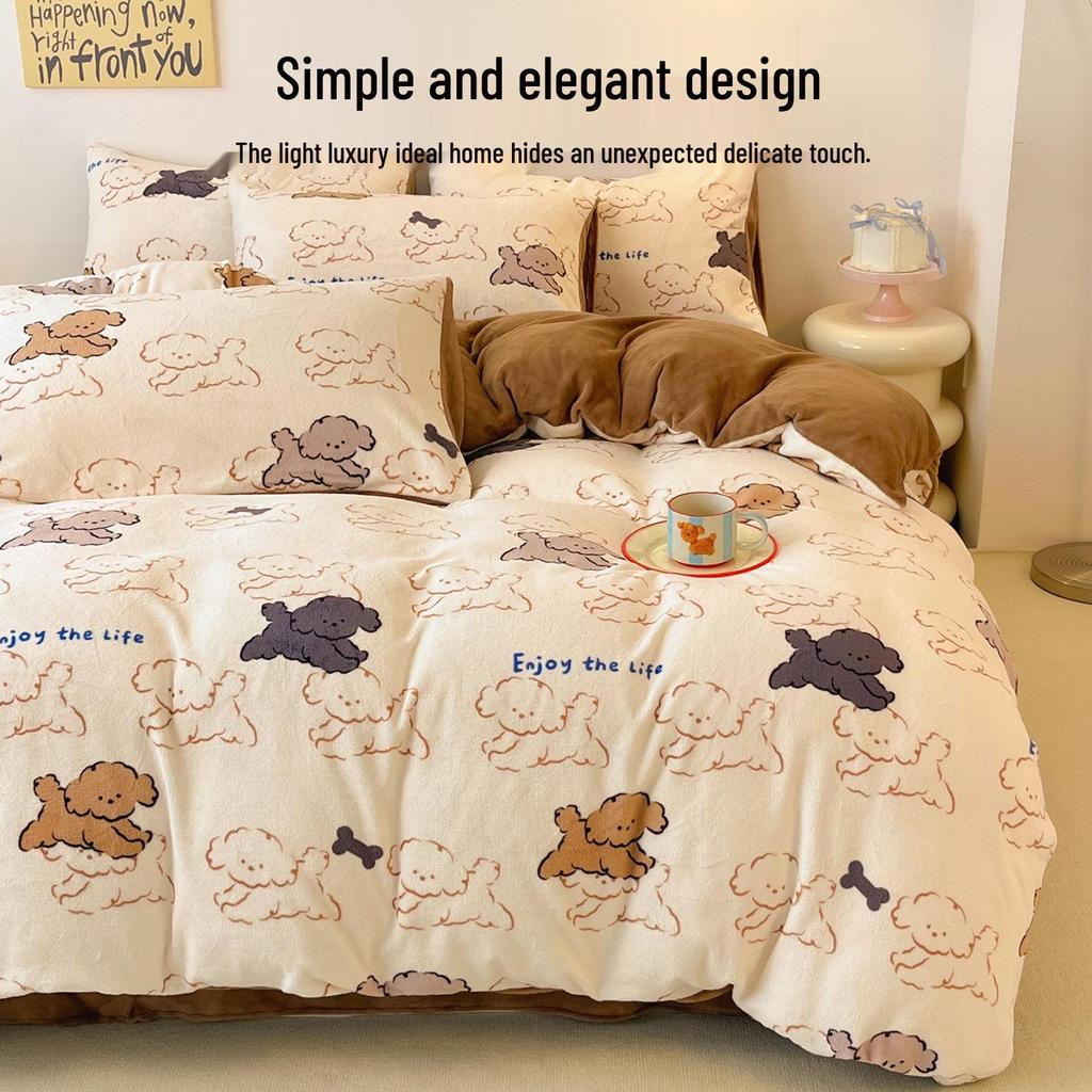 Velvet Fleece Bedding Set: Four-Piece Plush Student Dorm Winter Set