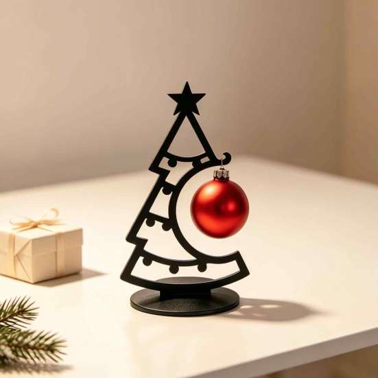 Small Entrance Holiday Displays 3D Printed Christmas Tree Desktop Ornament, Decorative Hollow Figurine with DIY Table Decor Stable Base for