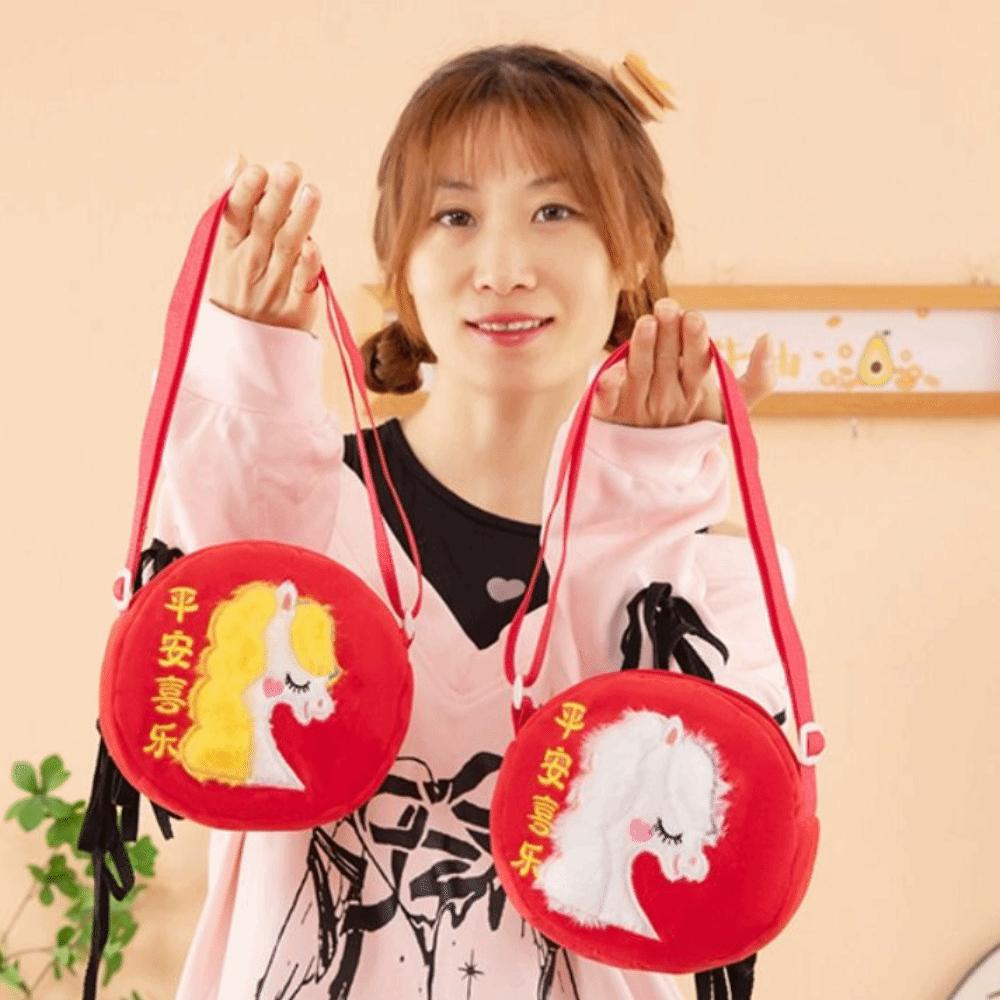 Chinese Style Zodiac Horse Plush Crossbody Bag Lucky Horse Headphone Bag  Childrens Gift