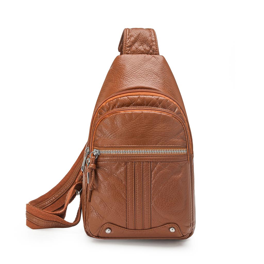 New Women's Chest Bag, Soft Leather Multifunctial Backpack, Trendy Waterproof Shoulder Bag