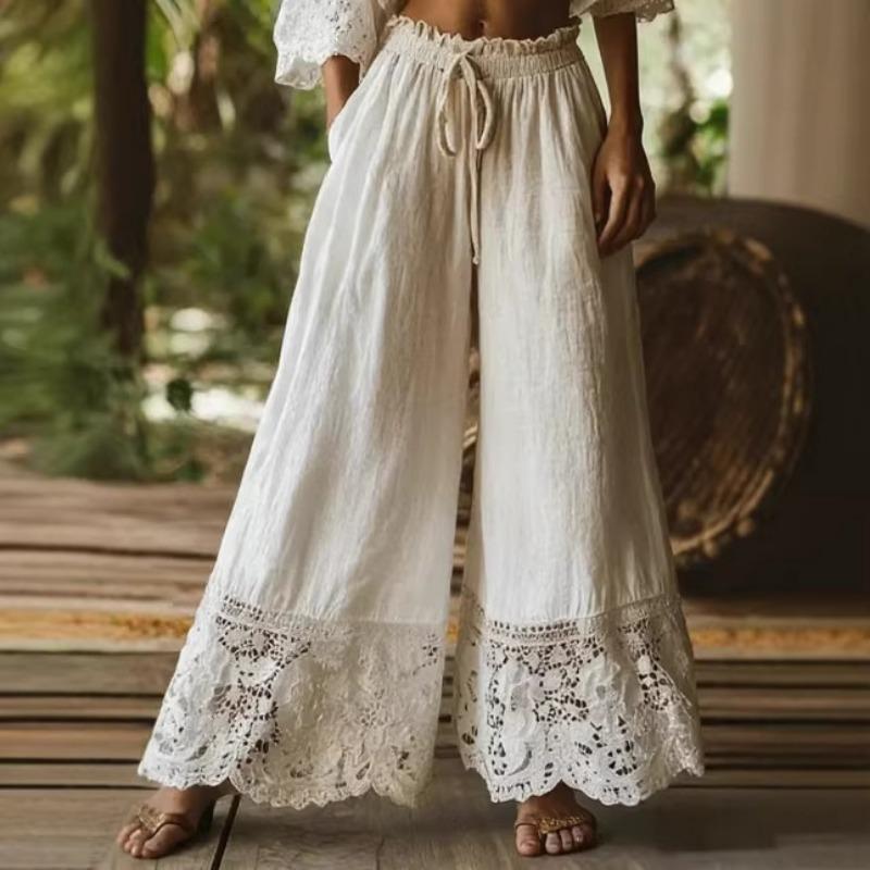 Women S Lace Hem Wide Leg Casual Pants For Spring Summer S