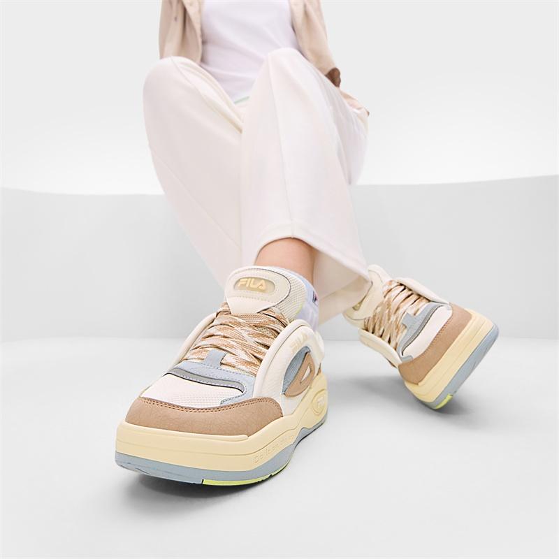 Fila Abrasion Resistant Low Top Skateboard Shoes Women's Micro White/Cuban Sand Brown F12W432202FBG