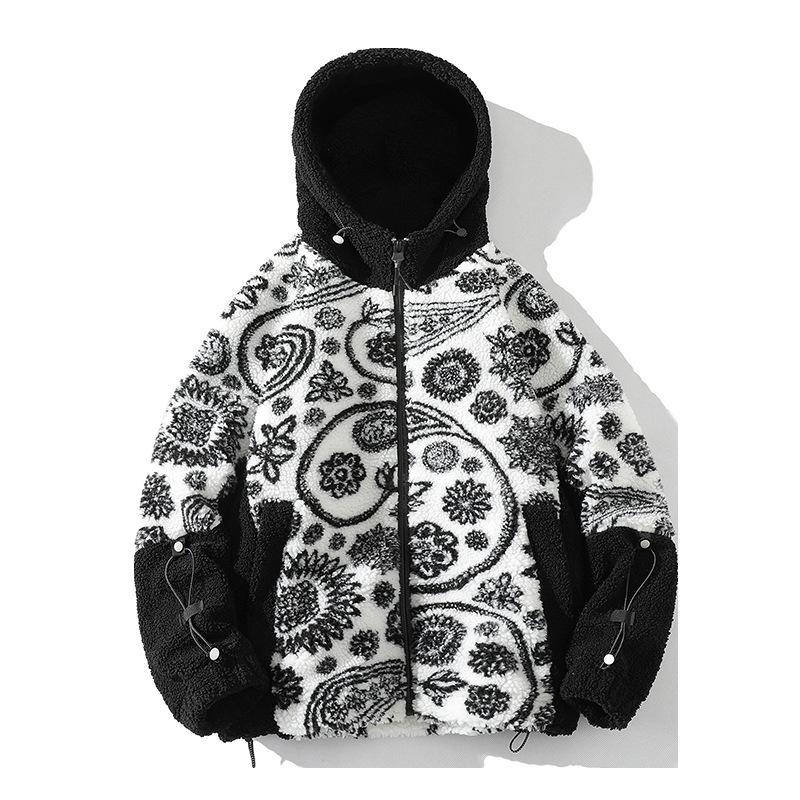 

Зимняя новая мужская куртка из гранулированного бархата с хлопковой подкладкой в гонконгском стиле из молодежной овечьей шерсти с кешью и цветочным узором S белый