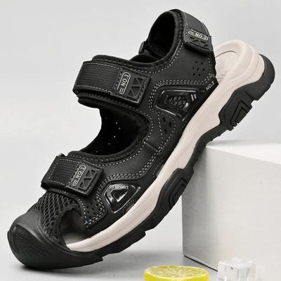 Sandales d'été en cuir véritable pour hommes, chaussures de plage antidérapantes, de marche, de randonnée, décontractées