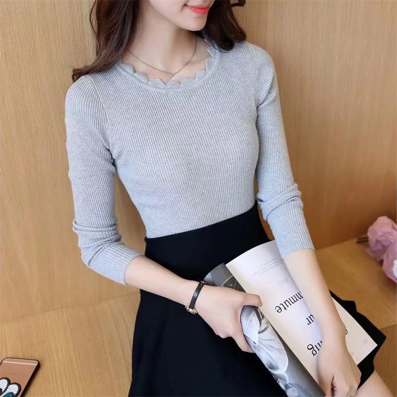 Pullover Damen Pullover Einfarbig Neu Frühling Damen Gestrickter Slim Pullover Langarm Herbst Winter Schmetterlingshals Pullover Weiblich