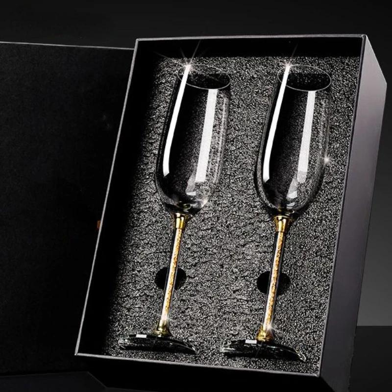Set di Coppe da Champagne in Cristallo di Diamante Europeo Alta Bellezza Fatte a Mano Coppa ad Alto Stelo Tazza per Bollicine Set da Vino per la Casa Coppia di Tazze