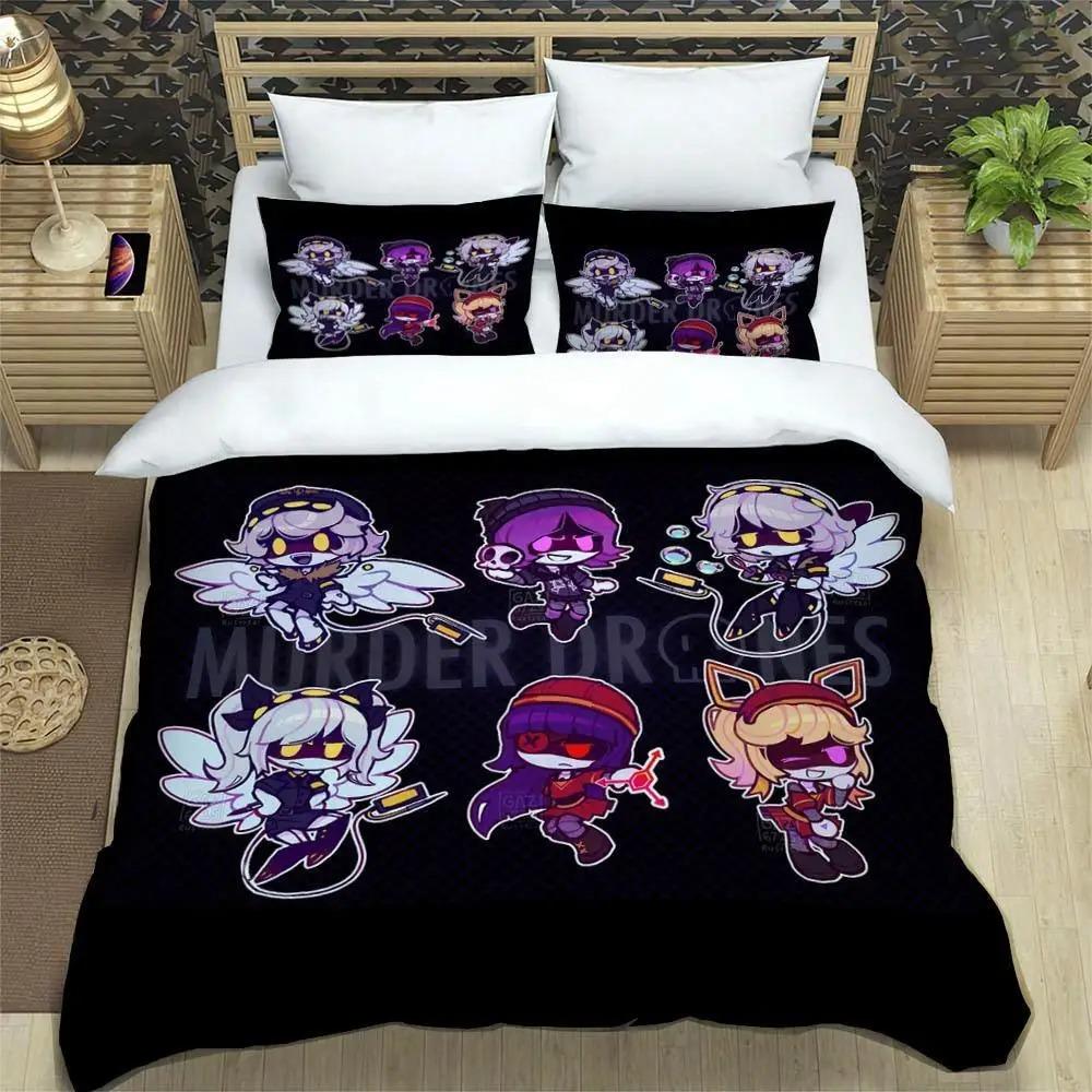 Zestawy pościeli z nadrukiem kreskówkowym Murder Drones luksusowa poszewka na kołdrę zestaw kołdry wykwintna pościel prezent urodzinowy