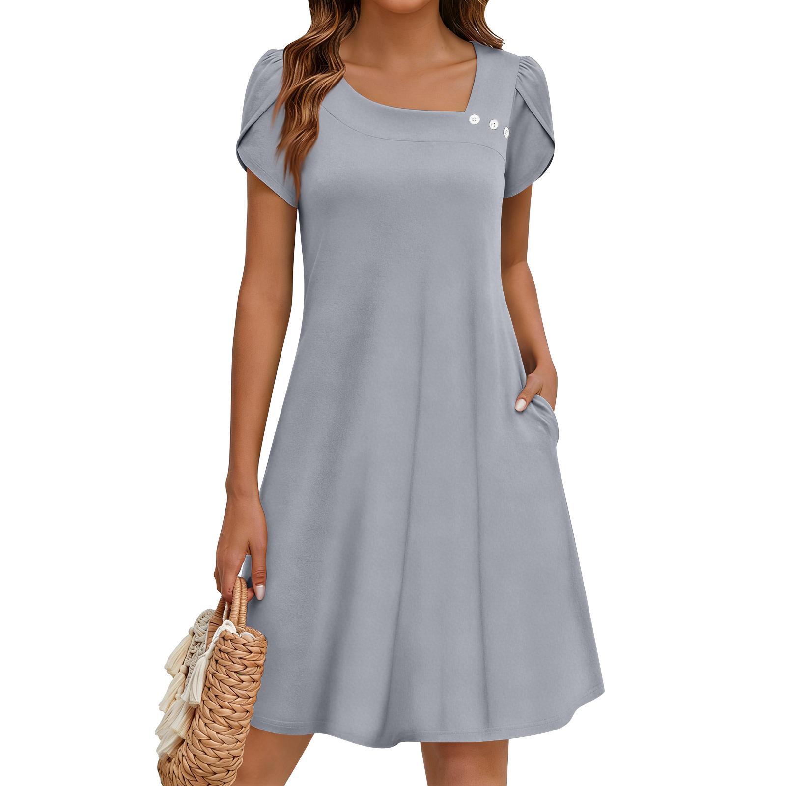 

Women s Floral Print Dress With Short Sleeves And Pockets Casual Floral Print Dress M