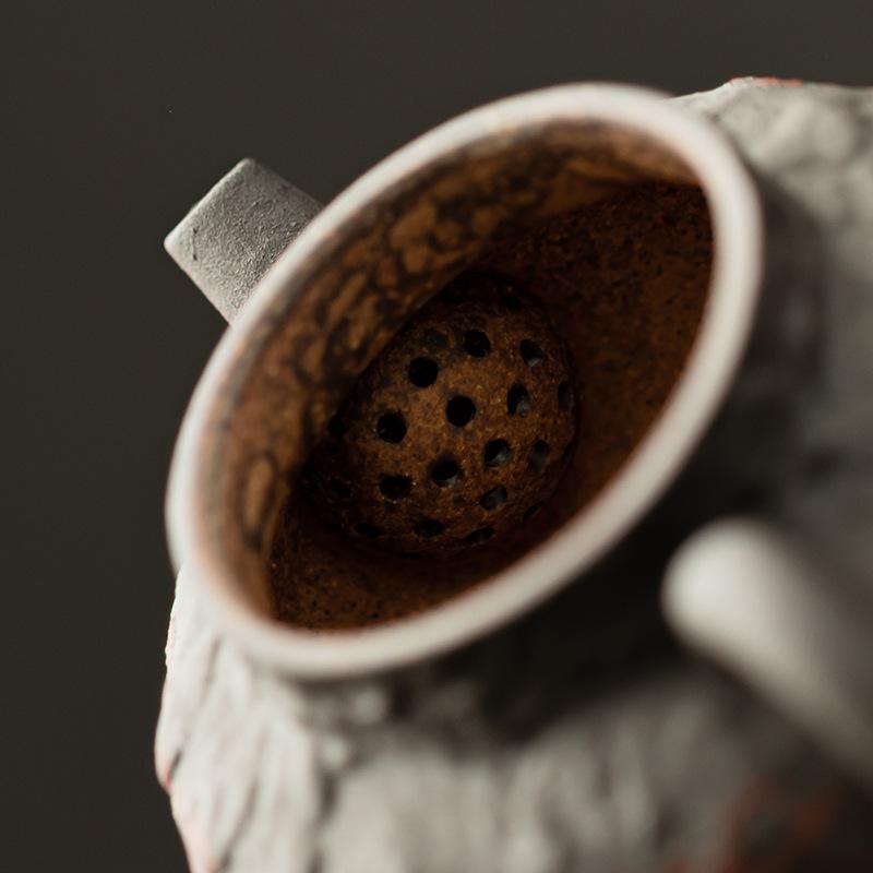 Retro Handheld Teapot Coarse Pottery Square Pot Household Tea Brewer Ball Hole Filter Kung Fu Tea Set Single Pot