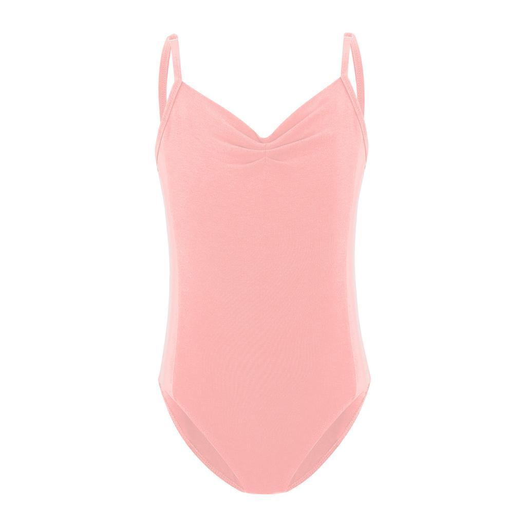 Girls Ballet Leotard Sleeveless Backless Adjustable Spaghetti Straps Ruched Bodysuit Gymnastics Wear