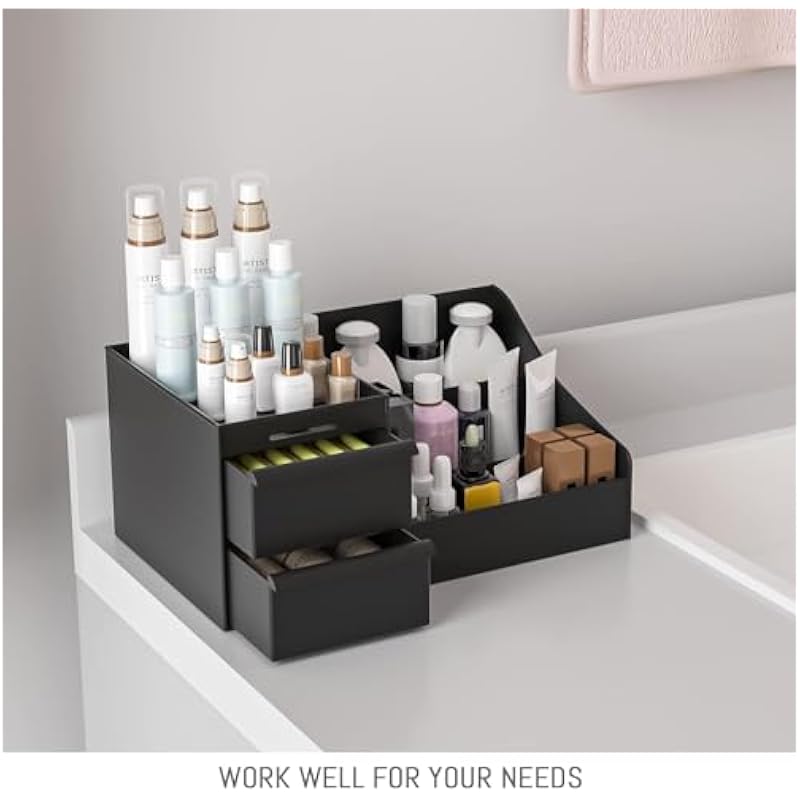 Ucravo Skin Care Organizer, Makeup Desk Organizer With Drawers, Countertop Organizer For Cosmetics, Vanity Brush With Ho