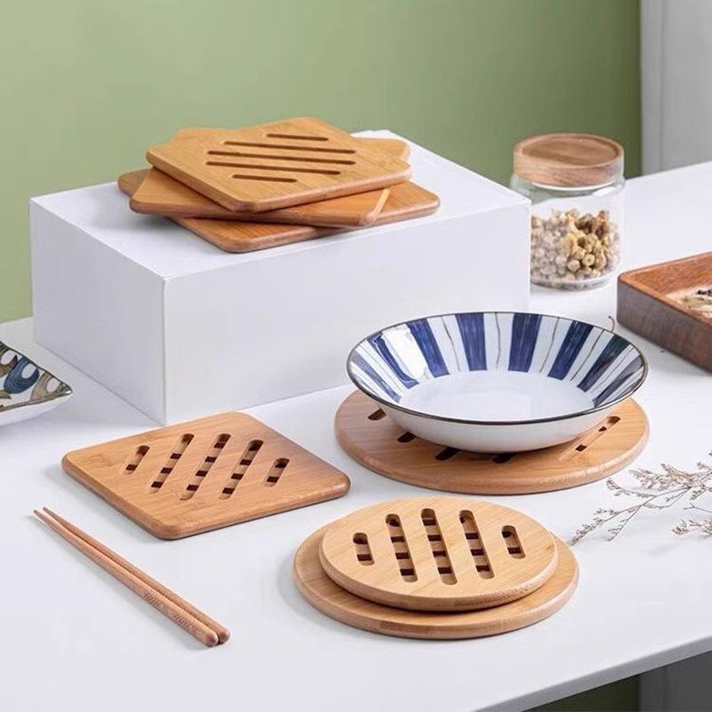 Portable Placemat Thickened Circular Square Household Coaster Hollowed Out Bamboo Insulation Mat Dining Table Mat